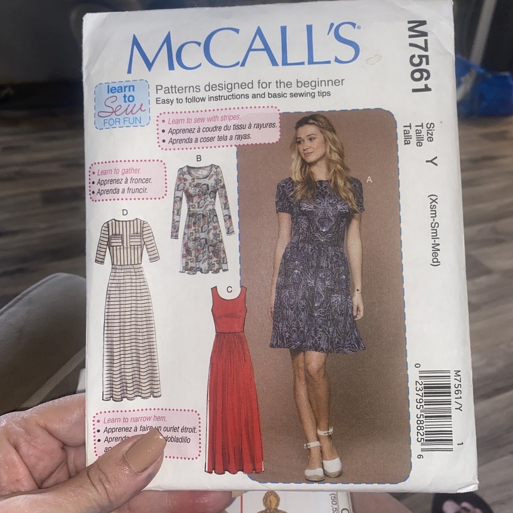 McCall's M7561 Pullover Gathered-Waist Knit Dresses Pattern Xsm-Med UNCUT